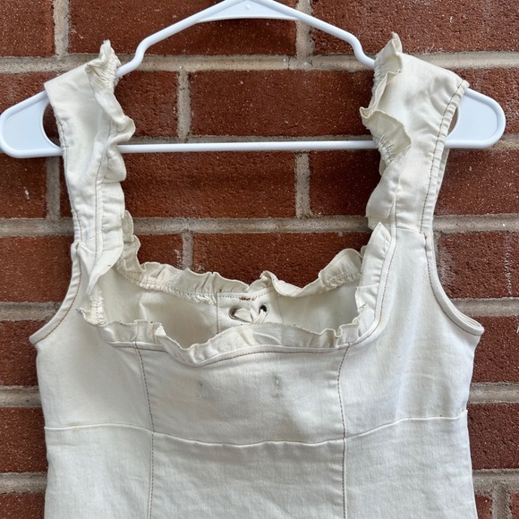 Urban Outfitters Ruffle Strap Dress Lace‎ Up Beige Mini Dress Medium - Picture 6 of 12
